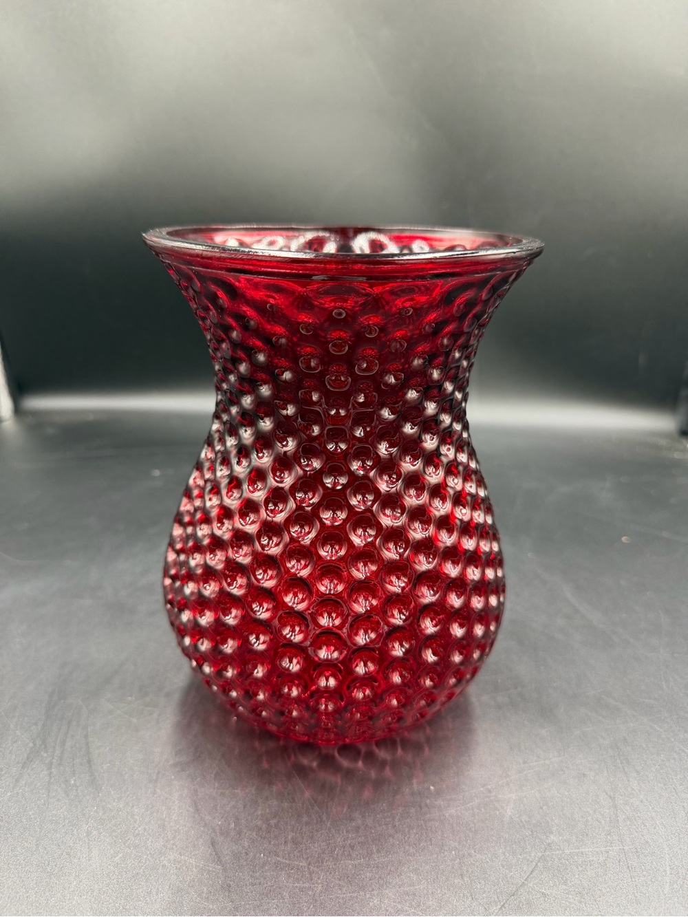 Vintage Ruby Red Reverse Hobnail Vase